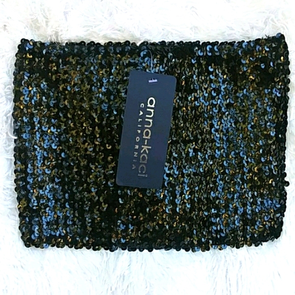 ANNA KACI CALIFORNIA BLACK SEQUIN TUBE TOP - Picture 2 of 4